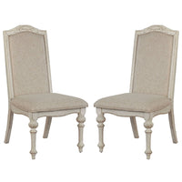 Rustic Wooden Side Chair with Intricate Carvings, Set of 2, Antique White - BM235434