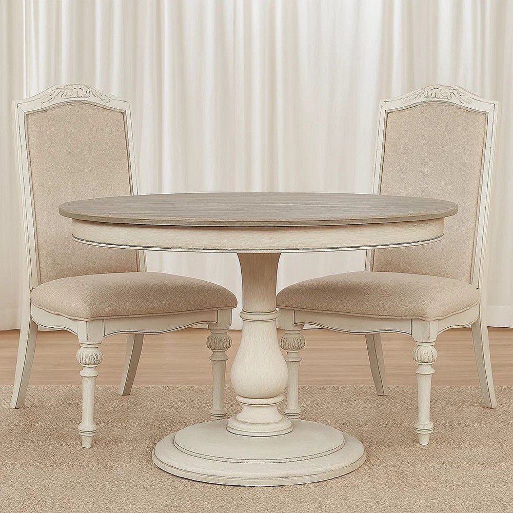 Rustic Wooden Side Chair with Intricate Carvings, Set of 2, Antique White - BM235434