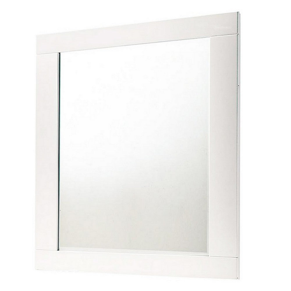 Contemporary Square Wooden Mirror with Mounting Hardware, White - BM235437