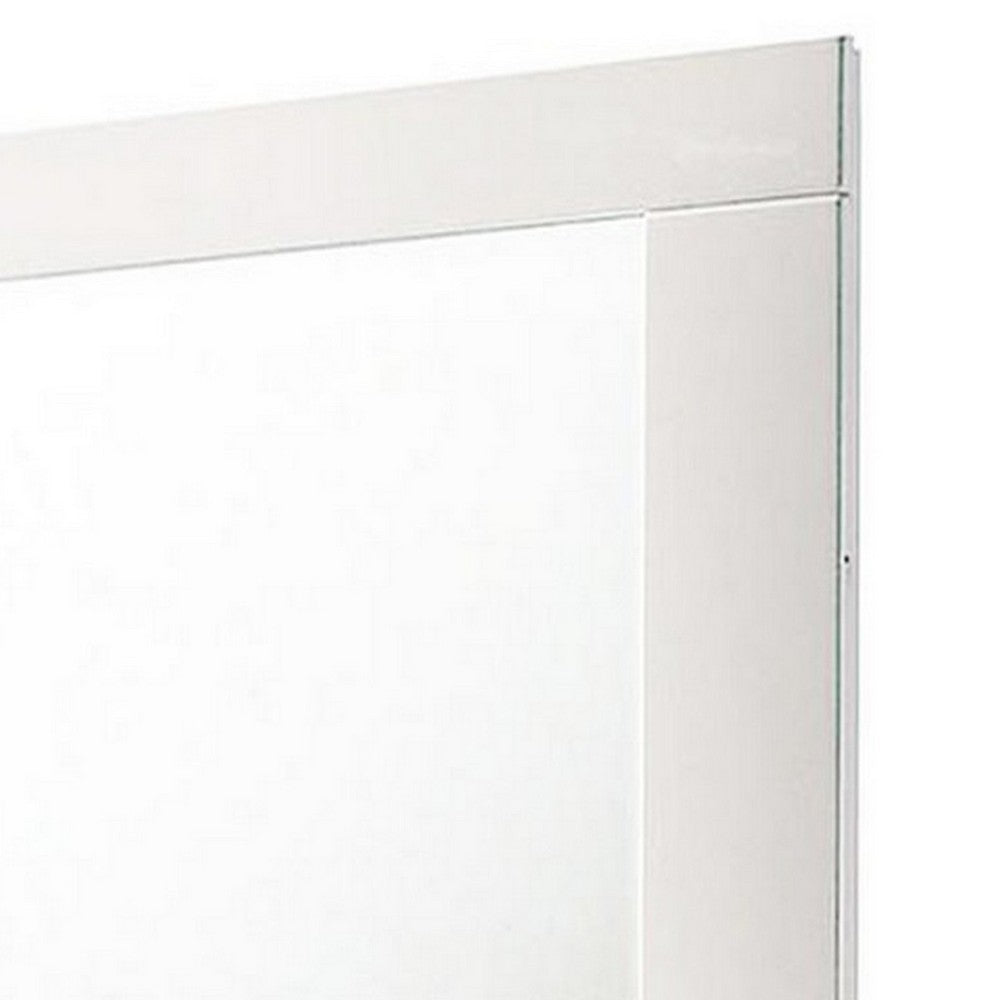 Contemporary Square Wooden Mirror with Mounting Hardware, White - BM235437