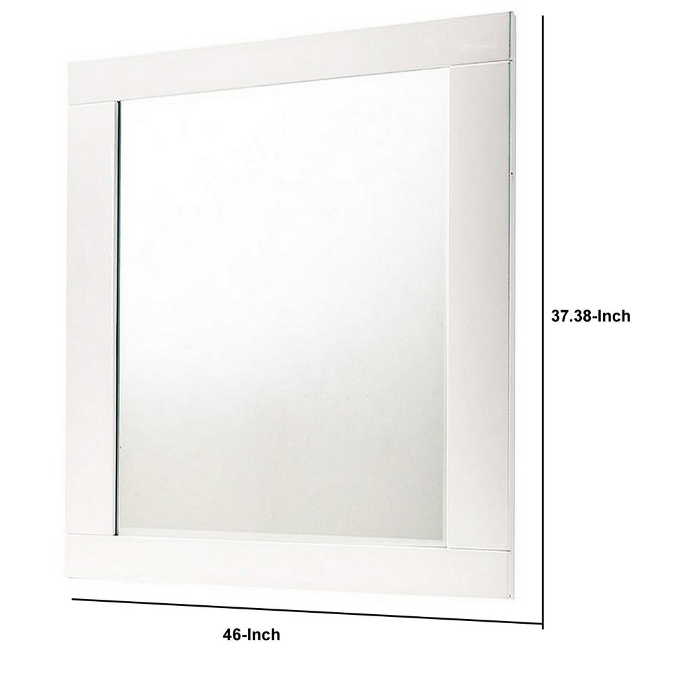 Contemporary Square Wooden Mirror with Mounting Hardware, White - BM235437