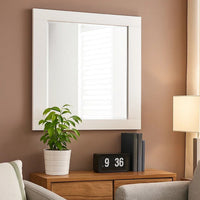 Contemporary Square Wooden Mirror with Mounting Hardware, White - BM235437
