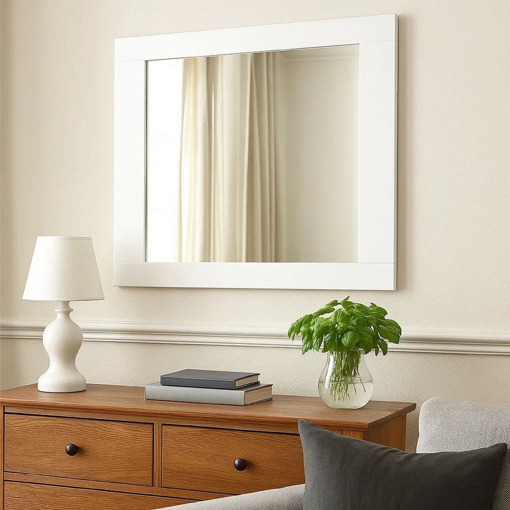 Contemporary Square Wooden Mirror with Mounting Hardware, White - BM235437