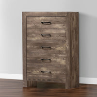 Farmhouse Style 5 Drawer Wooden Chest with Panel Base, Natural Brown - BM235444