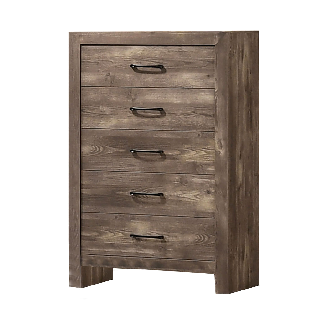 Farmhouse Style 5 Drawer Wooden Chest with Panel Base, Natural Brown - BM235444