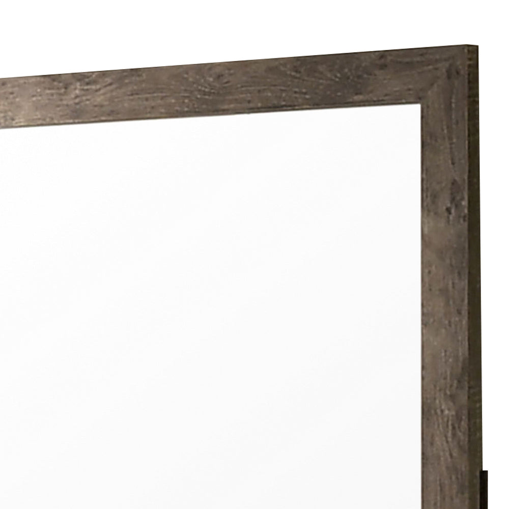 Farmhouse Style Square Wooden Frame Mirror with Grain Details, Brown - BM235447