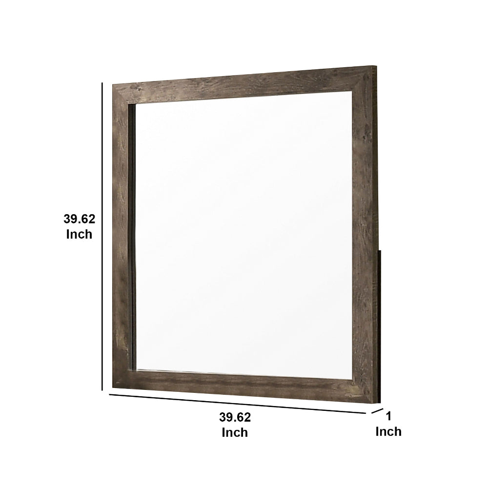 Farmhouse Style Square Wooden Frame Mirror with Grain Details, Brown - BM235447