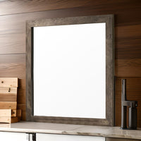 Farmhouse Style Square Wooden Frame Mirror with Grain Details, Brown - BM235447