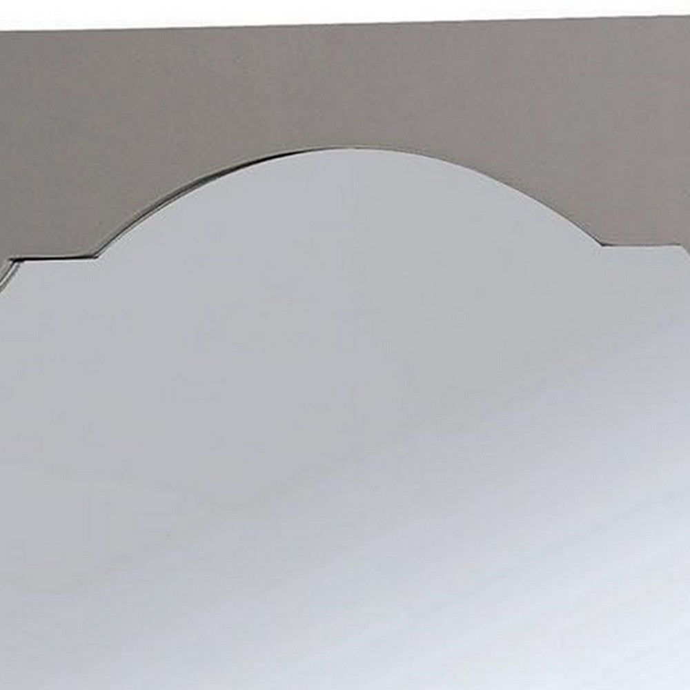 Wooden Encasing Mirror with Arched Design Top, Gray - BM235453