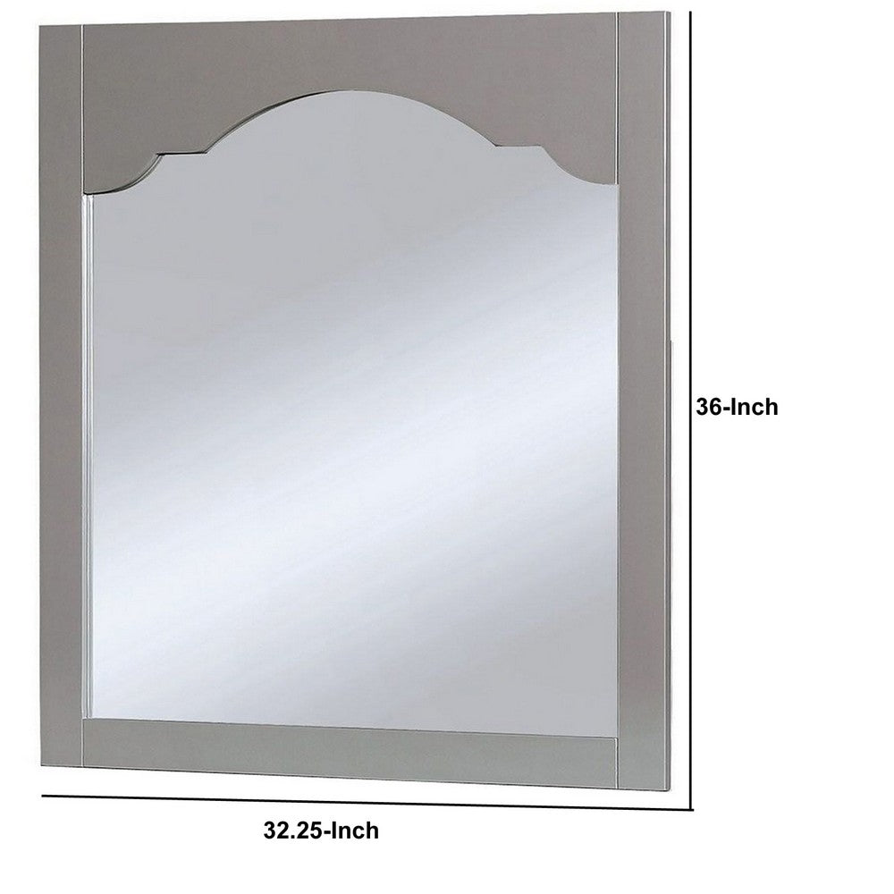Wooden Encasing Mirror with Arched Design Top, Gray - BM235453