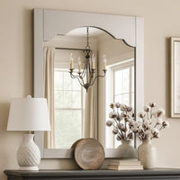 Wooden Encasing Mirror with Arched Design Top, Gray - BM235453