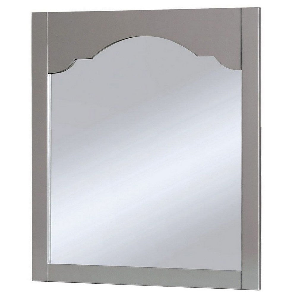 Wooden Encasing Mirror with Arched Design Top, Gray - BM235453