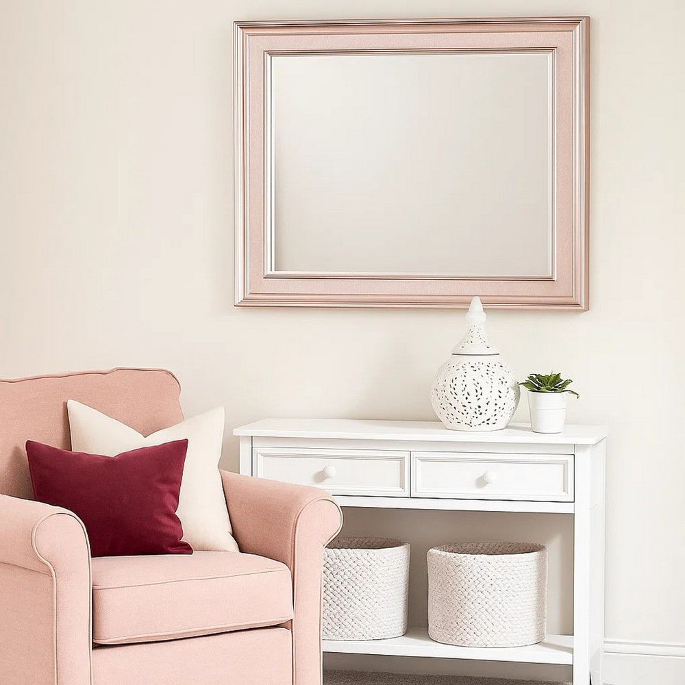 64 Inch Contemporary Style Wooden Frame Mirror, Rose Pink - BM235460