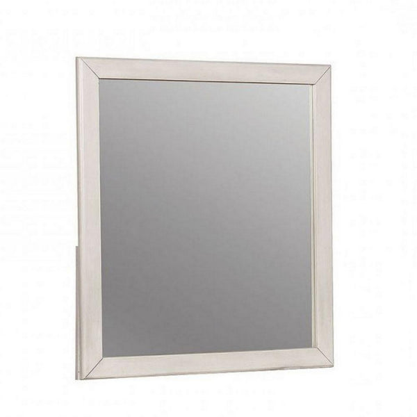 32 Inch Transitional Style Wooden Frame Mirror, White - BM235475
