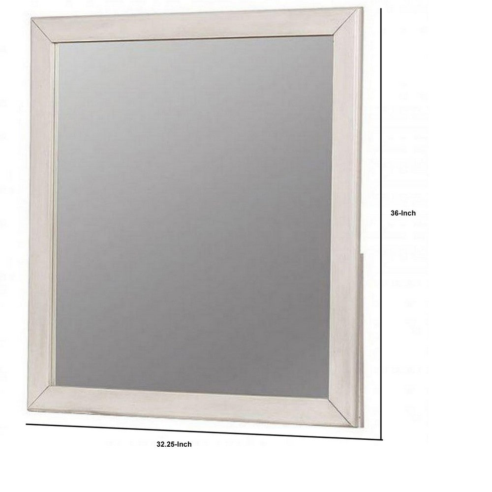 32 Inch Transitional Style Wooden Frame Mirror, White - BM235475