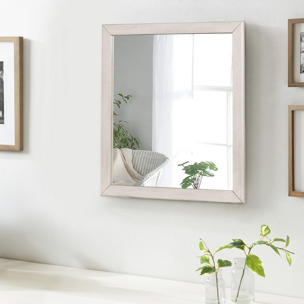 32 Inch Transitional Style Wooden Frame Mirror, White - BM235475