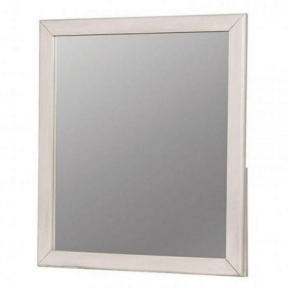 32 Inch Transitional Style Wooden Frame Mirror, White - BM235475