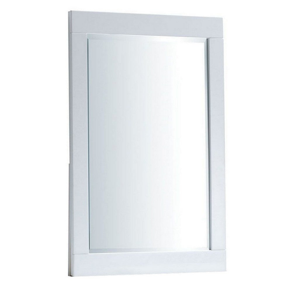 27 Inch Contemporary Wooden Frame Rectangular Mirror, White - BM235476