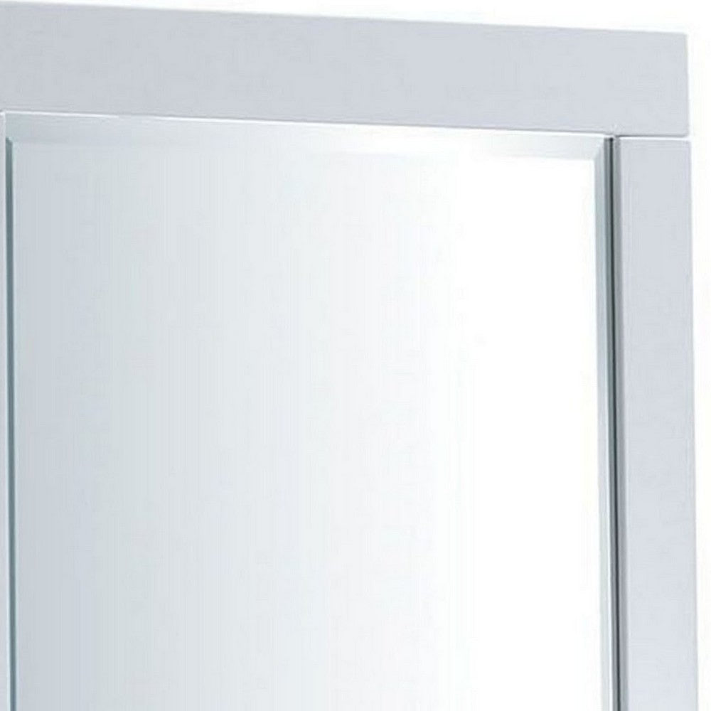 27 Inch Contemporary Wooden Frame Rectangular Mirror, White - BM235476