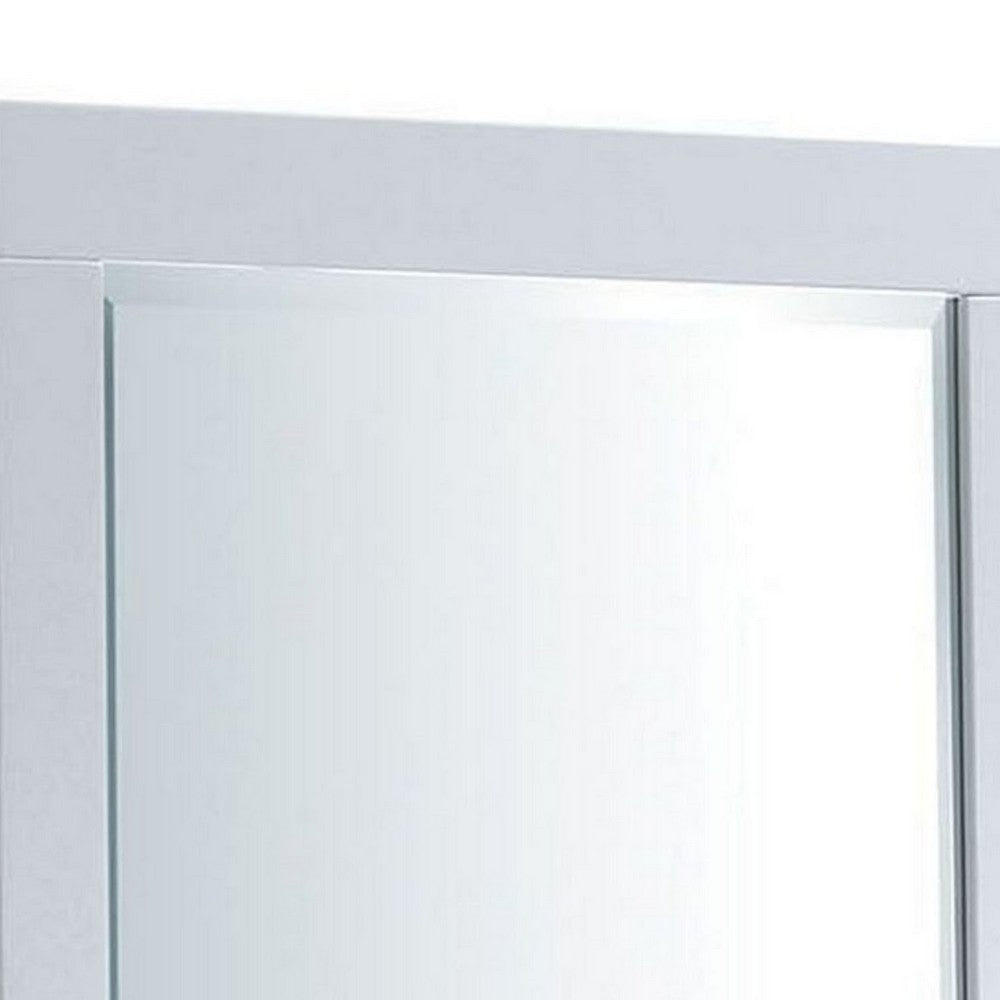 27 Inch Contemporary Wooden Frame Rectangular Mirror, White - BM235476