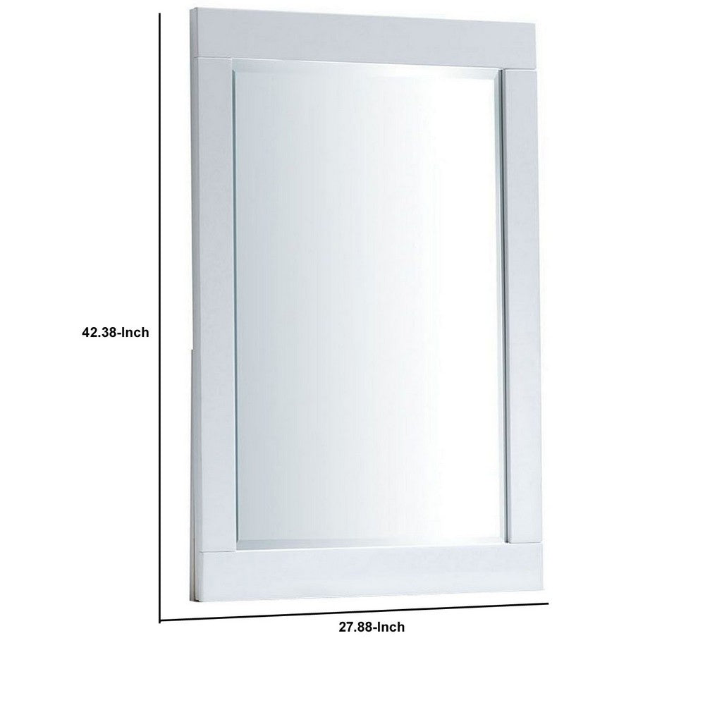 27 Inch Contemporary Wooden Frame Rectangular Mirror, White - BM235476