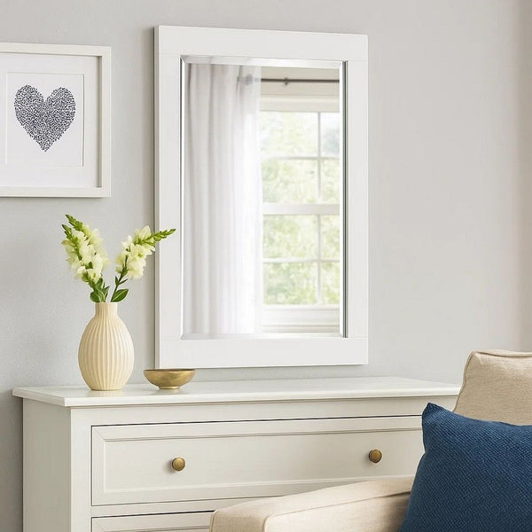 27 Inch Contemporary Wooden Frame Rectangular Mirror, White - BM235476
