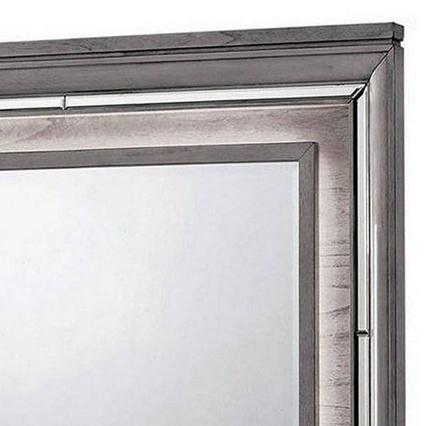 49 Inch Wooden Contemporary Mirror with LED, Light Gray - BM235477