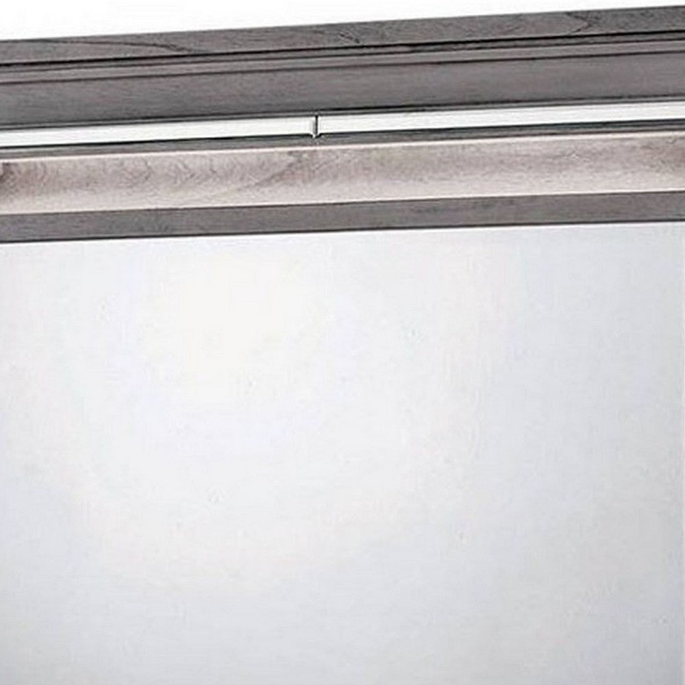 49 Inch Wooden Contemporary Mirror with LED, Light Gray - BM235477