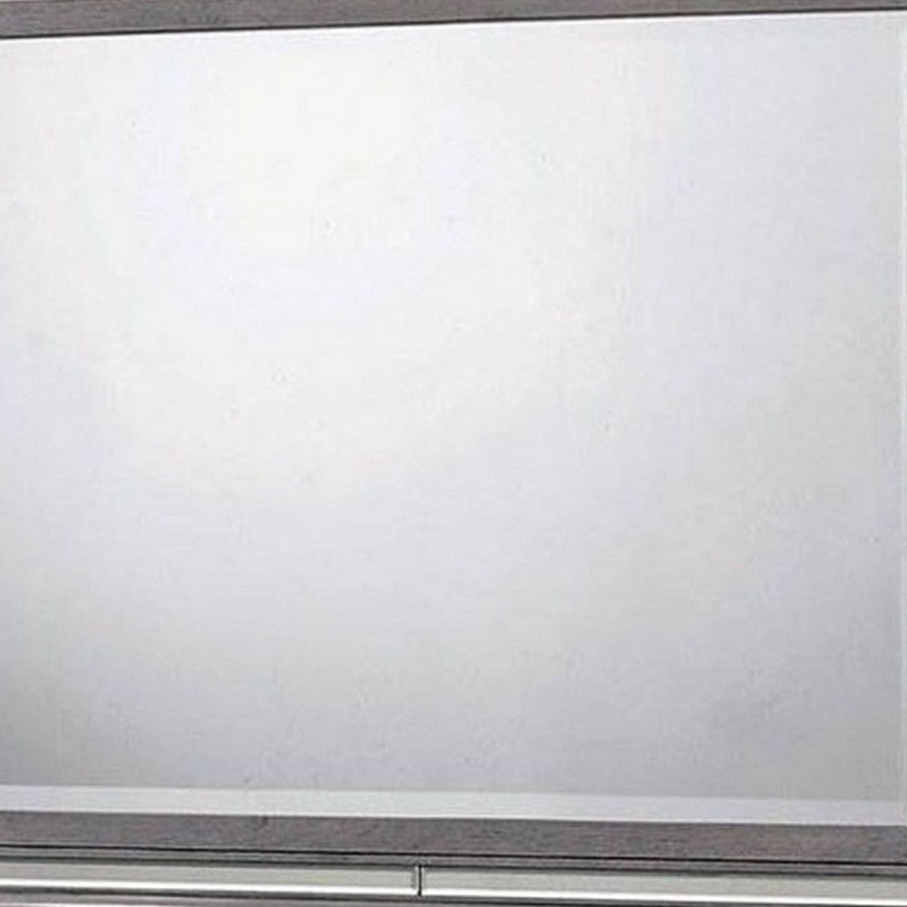 49 Inch Wooden Contemporary Mirror with LED, Light Gray - BM235477