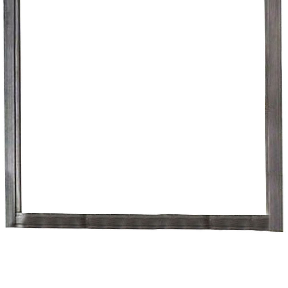 38 Transitional Style Square Wooden Frame Mirror, Gray - BM235478