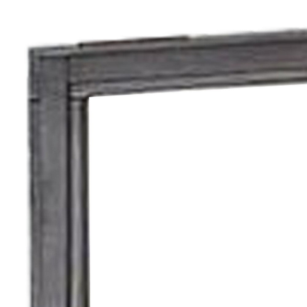 38 Transitional Style Square Wooden Frame Mirror, Gray - BM235478