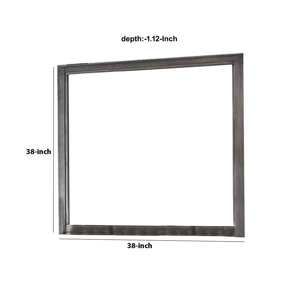 38 Transitional Style Square Wooden Frame Mirror, Gray - BM235478