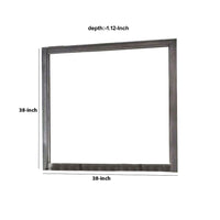 38 Transitional Style Square Wooden Frame Mirror, Gray - BM235478