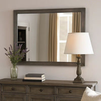 38 Transitional Style Square Wooden Frame Mirror, Gray - BM235478