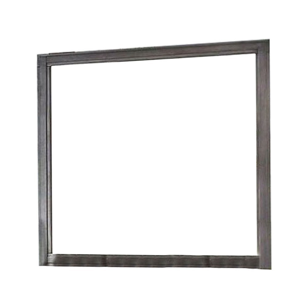 38 Transitional Style Square Wooden Frame Mirror, Gray - BM235478