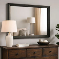 45 Inch Rectangular Wooden Frame Contemporary Mirror, Gray - BM235481