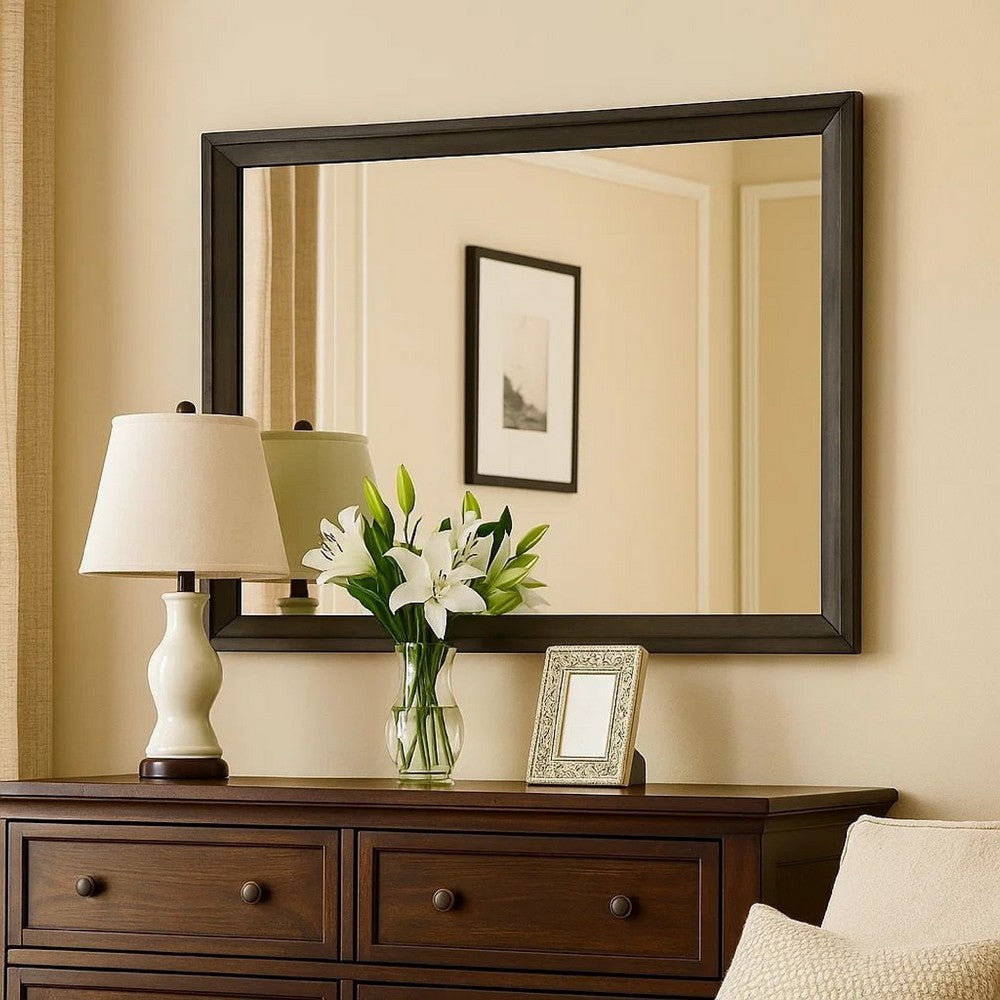 45 Inch Rectangular Wooden Frame Contemporary Mirror, Gray - BM235481