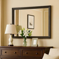 45 Inch Rectangular Wooden Frame Contemporary Mirror, Gray - BM235481