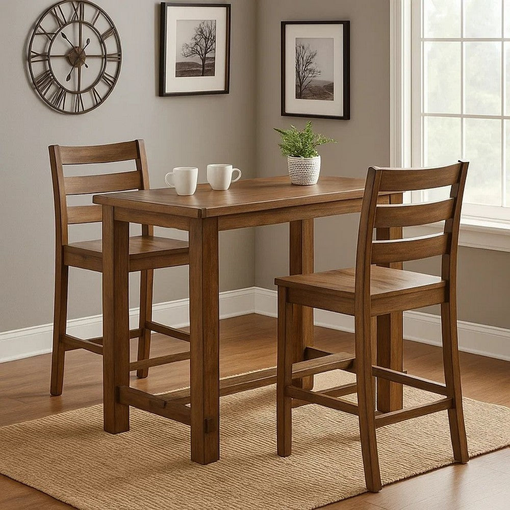 Wooden Top Bar Height Table with Thick Block Legs, Brown - BM235498