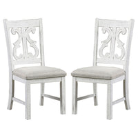 Open Scroll Back Wooden Side Chair with Padded Seat, Set of 2, White - BM235502