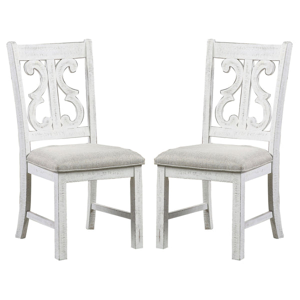 Open Scroll Back Wooden Side Chair with Padded Seat, Set of 2, White - BM235502