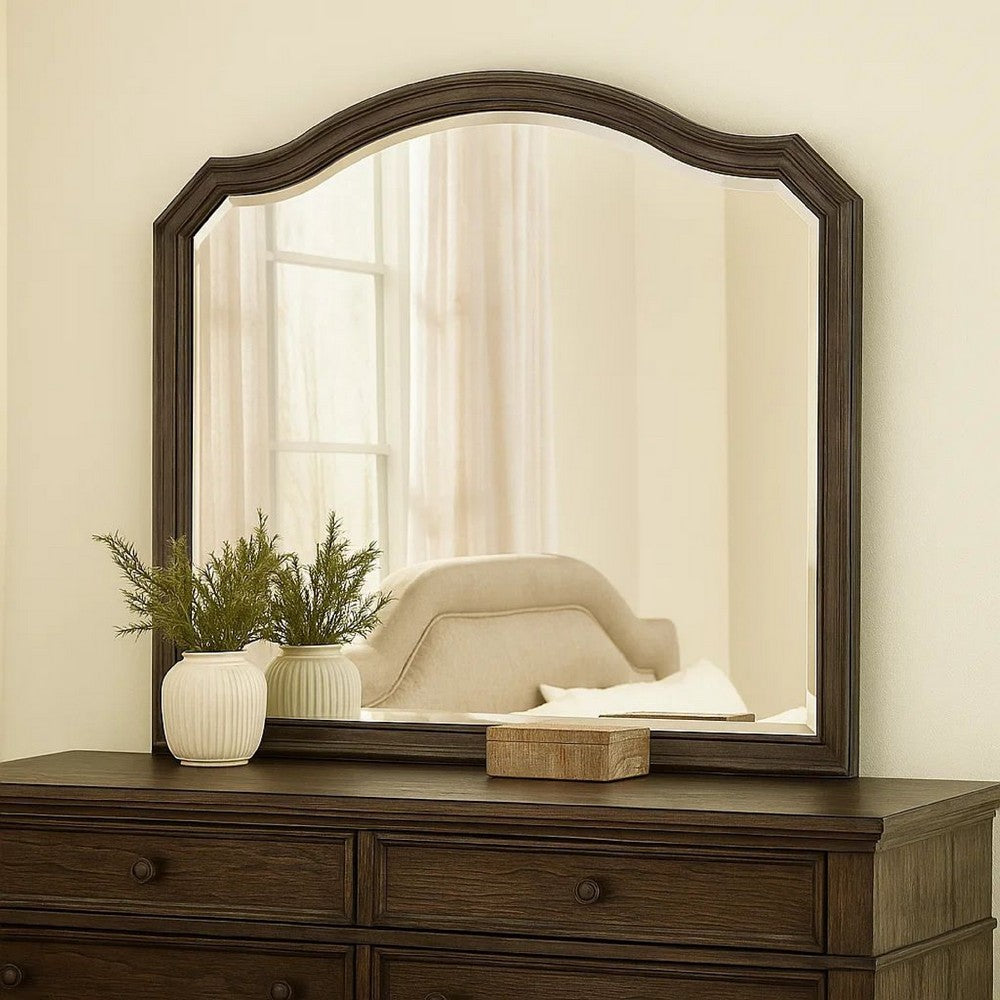 43.5 Inches Scalloped Mirror with Molded Details, Brown - BM235524