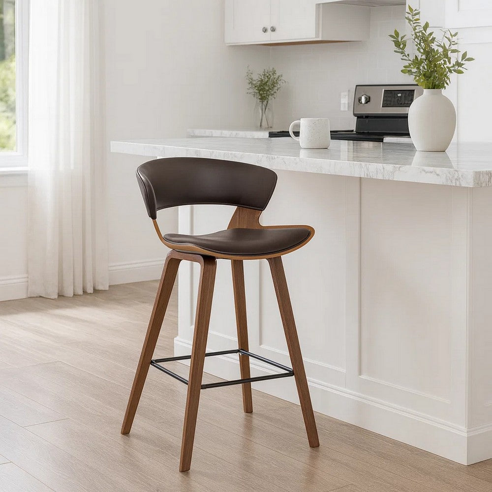 27 Inches Saddle Seat Leatherette Counter Stool, Brown - BM236363