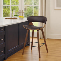 27 Inches Saddle Seat Leatherette Counter Stool, Brown - BM236363