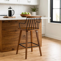 26 Inches Counter Height Barstool with Spindle Back, Brown and Black - BM236366