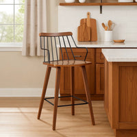26 Inches Counter Height Barstool with Spindle Back, Brown and Black - BM236366