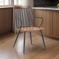 26 Inches Wooden Dining Chair with Windsor Back, Brown and Black - BM236367