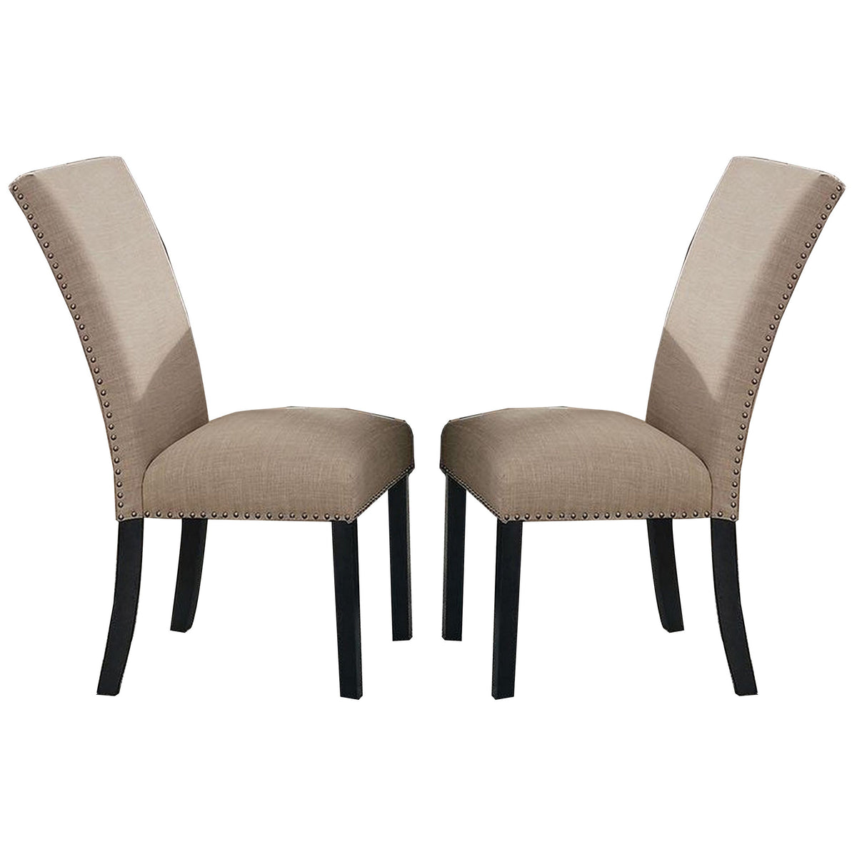 Wooden Side Chairs with Nailhead Trims, Set of 2, Beige and Black - BM236573