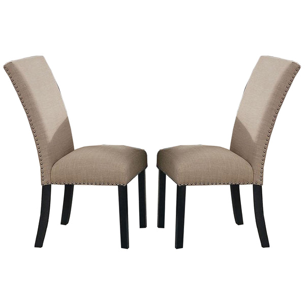 Wooden Side Chairs with Nailhead Trims, Set of 2, Beige and Black - BM236573