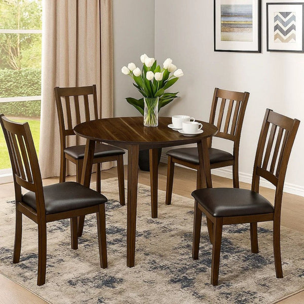 Wooden Dining Table with Ladder Back Style Chairs, Set of 5, Brown - BM236574